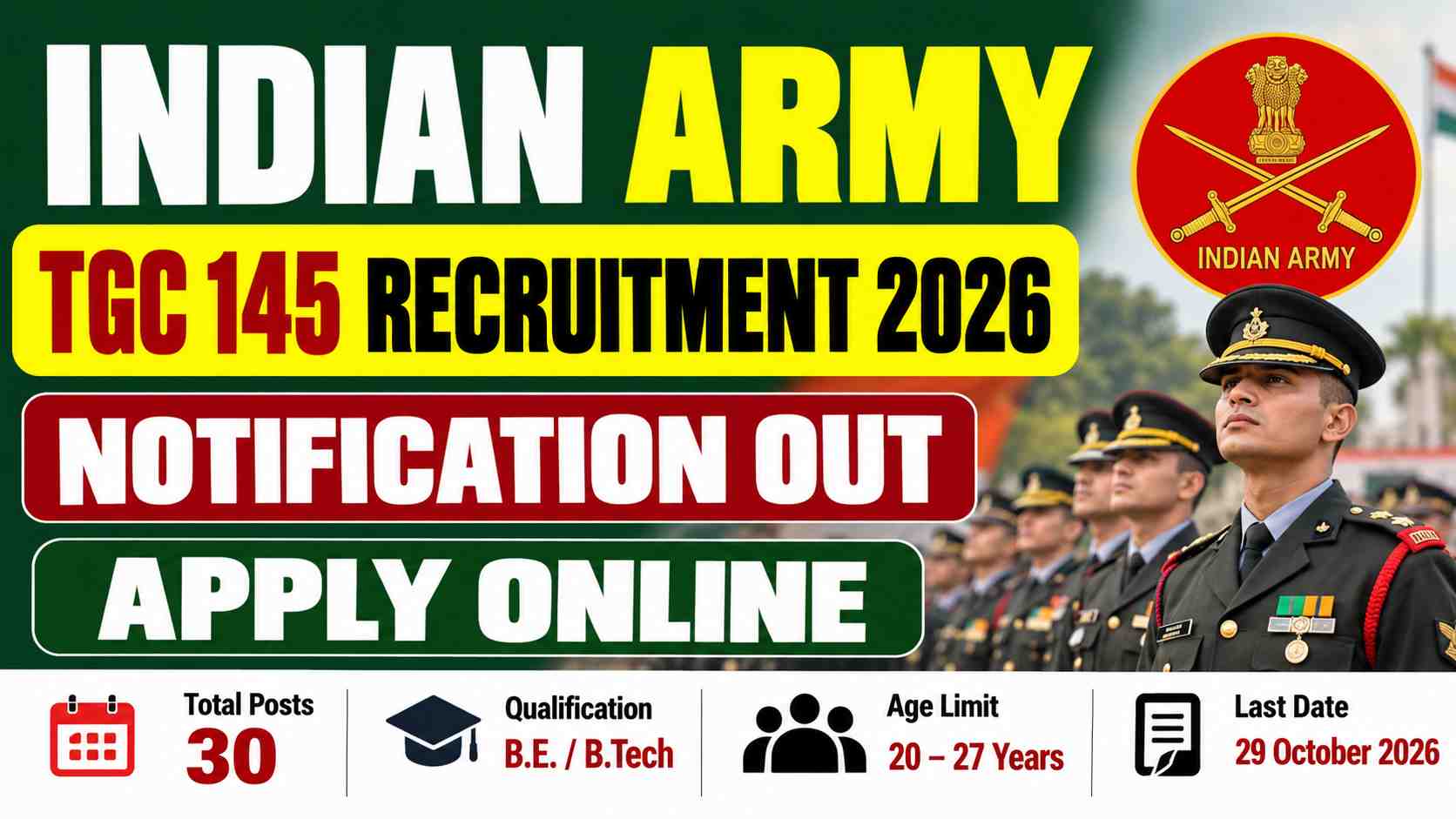 Indian Army TGC 145 Recruitment 2026, Notification Out, Apply Online